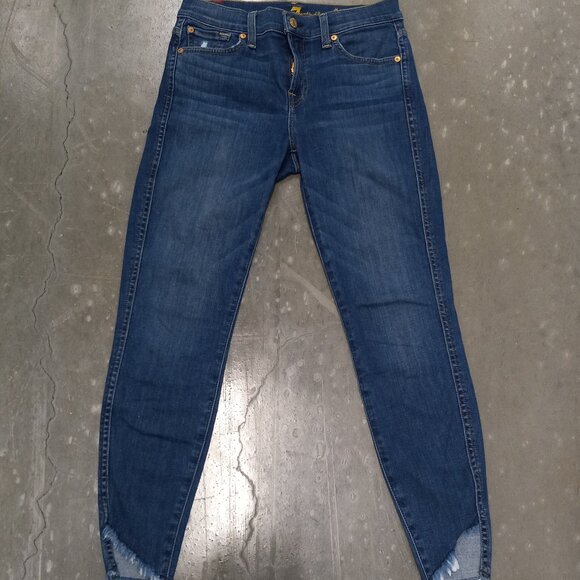 7 For All Mankind Asymmetrical Ankle Skinny Jeans Womens 26 Medium Blue - Picture 1 of 7